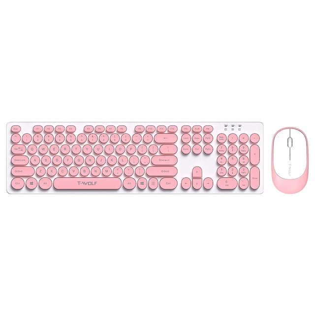 T-WOLF TF770 2.4G Wireless Keyboard Combo Retro Punk Round Keycap Comfortable Mute Typing Wide Compatibility Pink