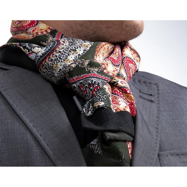Black Colorful Paisley Mens Silk Scarf - Designer neck scarf for winters