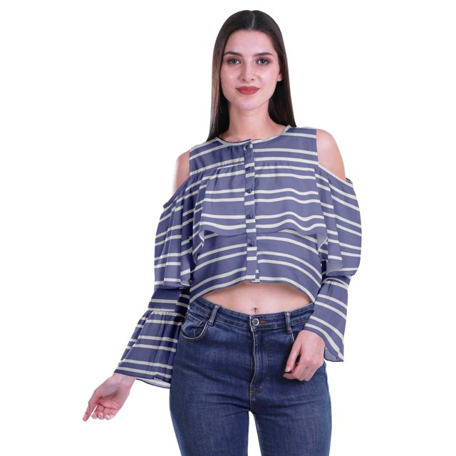 Moomaya Plus Size Cold Shoulder Top Printed Ladies Tops Blouses Women Party Tops