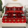 thumbnail image 3 of Erosebridal Boho Aztec King Sheet Sets, Red Abstract Bedding King Size, Triangle Room Decor 4 Pieces, 3 of 7