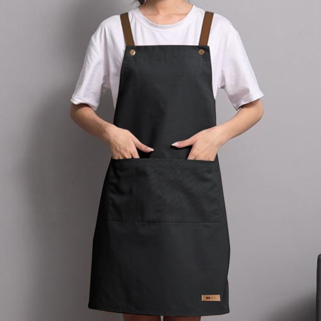 Waterproof Oil Proof Kitchen Apron, Xinsrenus Dirt Resistant Washable PVC Apron for Cooking Baking, Adjustable H-Shape Neck Apron with Phone Pocket for Kitchen Restaurant, Black