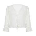 thumbnail image 4 of Chemise Plissée pour Femmes Manches Longues Col en V Profond Hauts d'Été à Volants, 4 of 9