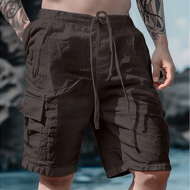 MYG Mens Summer Loose Solid Color With Pockets Cargo Shorts Fashion Beach Streetwear