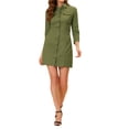 thumbnail image 1 of INSPIRE CHIC Robe en Denim pour Femme Manches 3/4 Boutonnée Mini Robe Chemise en Jean TG Vert Olive, 1 of 6