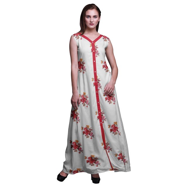 Bimba Floral Printed Front Slit Sleeveless Summer Spring Women Maxi PartyDress-XXX-Large