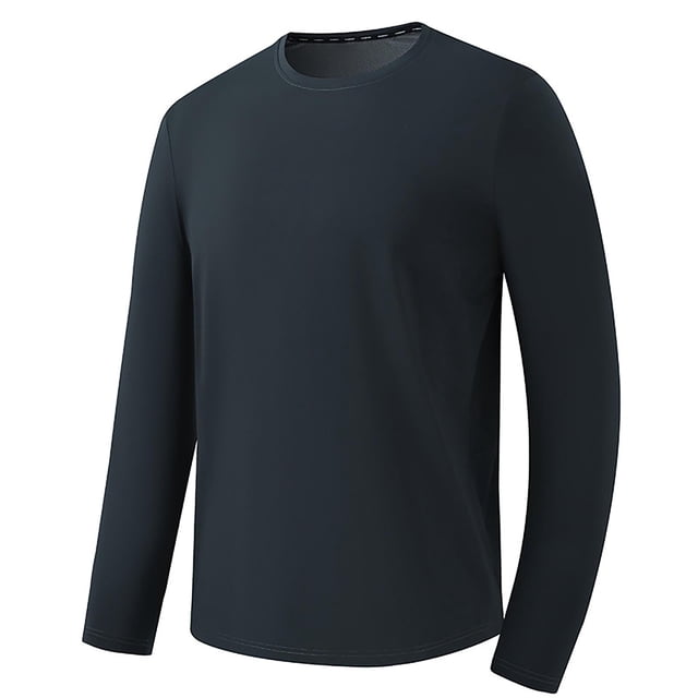 AherBiu Plus Size Men's Long Sleeve Shirts Crewneck Quick Drying Lightweight Athletic Tees Running Workout Active Pullover Tops