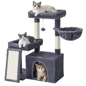 Feandrea Cat Tree, Condo de la tour de chat avec des poteaux de Scratching et Ramp, 2 Gros Perches, Cave, Panier, 33.8 Pochettes hautes, Gris foncé