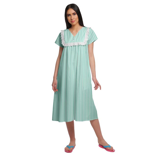 Moomaya Chemise de Nuit d'Allaitement à Col en V pour Femmes, Imprimée, à Manches Courtes