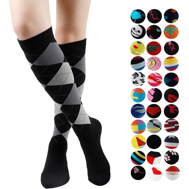 Womens Graduated Compression Socks 15-20 20-30 mmHg Athletic Running Nurse Stockings