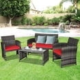 thumbnail image 4 of Gymax 4PCS Patio Outdoor Rattan Conversation Furniture Set w/ Red Cushion, 4 of 10