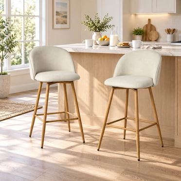 Homy Casa Ensemble de 2 tabourets de bar, chaises pivotantes 24.4" en tissu beige pour îlot de cuisine