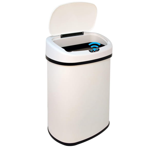 BestOffice 13 Gallon (50L) Automatic Touch-Free Kitchen Trash Can, High-Capacity Waste Bin with Lid for Bathroom, Bedroom & Home Office, Brushed Stainless Steel, White