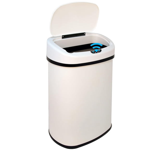 BestOffice 13 Gallon (50L) Automatic Touch-Free Kitchen Trash Can, High-Capacity Waste Bin with Lid for Bathroom, Bedroom & Home Office, Brushed Stainless Steel, White
