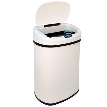 BestOffice Poubelle de Cuisine Automatique Sans Contact de 13 Gallons (50 L), Bac à Déchets Grande Capacité avec Couvercle pour Salle de Bain, Chambre et Bureau à Domicile, Acier Inoxydable Brossé, Blanc