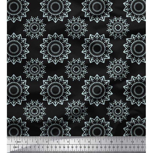 Soimoi Black Poly Georgette Fabric Mandala & Floral Print Fabric by the Yard 42 Inch Wide