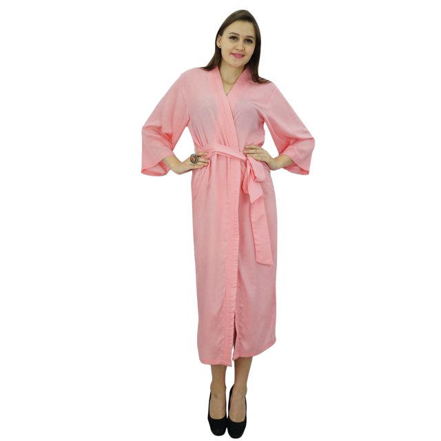 Bimba Peignoir Long Uni pour Femmes avec Ceinture, Modal Doux en Coton, Enveloppant, Rond, Uni
