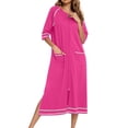thumbnail image 2 of MeetoTime Robe pour Femmes à Fermeture Éclair devant, Robe de Maison, Chemise de Nuit à Manches 3/4, Longueur Complète, Tenue de Détente pour Dames avec Poches, 2 of 6