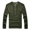 thumbnail image 4 of AMERTEER Man V Neck Long Sleeve Shirts Button On Slim For Shirt Leisure Solid Color Top, 4 of 6
