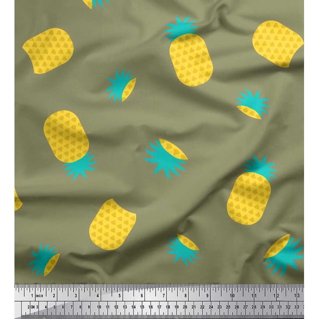 Soimoi polyester Crepe Fabric Pine Fruits Decor Fabric Printed Yard 52 Inch Wide
