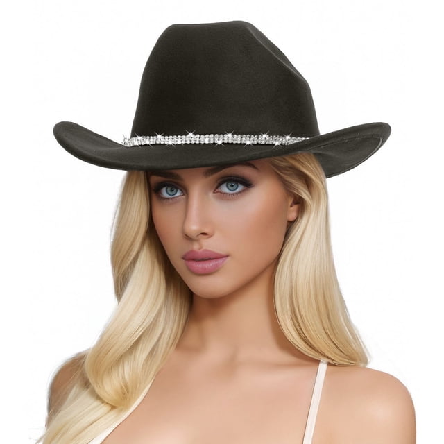 Men's And Women's Woolen Hats Western Cowboy Top Hat Three Of Rhinestones