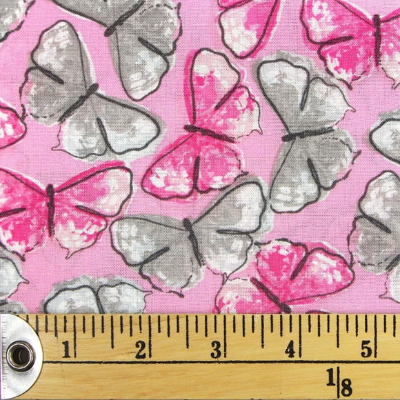 FABRIC CREATIONS Cotton Fat Quarter Grey/Pink Butterflies, 45 × 53 cm (18 × 21 in), 18x21