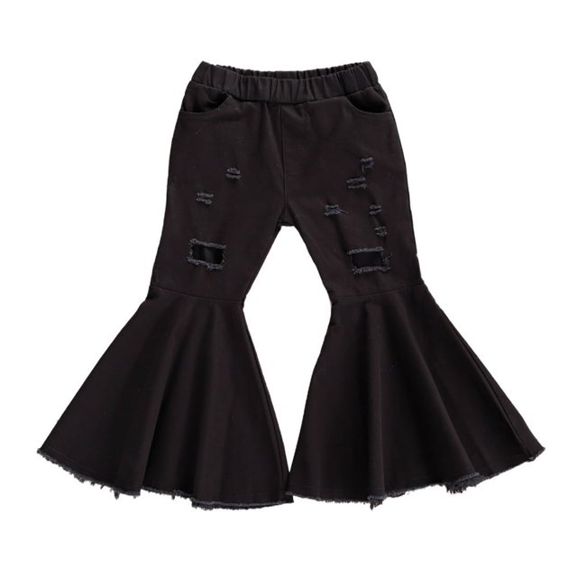 Girls Toddler Stretchy Flare Pants Elastic Waist Soft Ripped Denim Trousers
