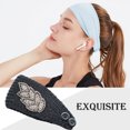 thumbnail image 4 of Crochet Headbands Winter Leaves Pattern with Rhinestones Elastic Head Protector Wide Warm Chunky Hair Accessories for Girls Black, 4 of 6