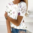 thumbnail image 1 of Hauts d'Été pour Femmes, Mode Femmes Nouveau Style T-Shirts à Imprimé Floral Mignons en Dentelle Ajourée à Manches Courtes Col Rond Blouses Amples Décontractées Hauts pour Dames, 1 of 1