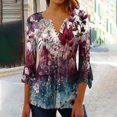 thumbnail image 2 of CEHVOM Femmes Mode Imprimé Décontracté Col en V Manches 3/4 T-Shirt Blouse Hauts Liquidation, 2 of 5