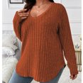 thumbnail image 2 of Besolor Plus Size Long Sleeve Tops for Women V Neck Pullover Sweaters Loose Dressy Curvy Hem Spring Fall Tunic Shirts, 2 of 7