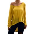 thumbnail image 4 of T-shirt Femme Col Rond Ourlet Asymétrique Couleur Unie Manches Longues Ample, 4 of 5