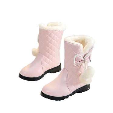 Pisexur Bottes pour Tout-Petits Mode Petites Filles Fuzzy Bottes de Neige Mi-Mollet Extérieur Chaudes Bottes d'Hiver pour Filles Décontractées Couleur Unie Bottes à Enfiler 3-11 Ans en Liquidation