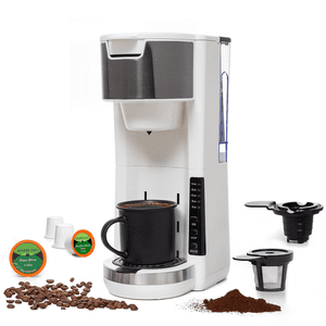 Single Serve Coffee Maker, 2-in-1 K-Cup and Ground Coffee Brewer, 6 to 14 oz Compact Coffee Machine with Auto Shut-Off, White