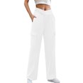 thumbnail image 1 of LLYwey Clearance Sales Straight Leg Pants Women Ladies Fashionable Solid Color Drawstring with Pockets Ankle Binding Sweatpants Work Pants New Full Length Pants Trousers Regular Fitted White XXL, 1 of 8