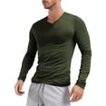 thumbnail image 1 of HULIJA Chandails de Dessous pour Hommes Doux Micro Col en V Coupe Ajustée T-shirt Manches Longues Respirant Extensible T-Shirts Vert Armée TTG, 1 of 3