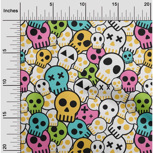 oneOone Velvet White Fabric Skull Craft Project Decor Fabric Printed By The Yards 58 Inches Wide