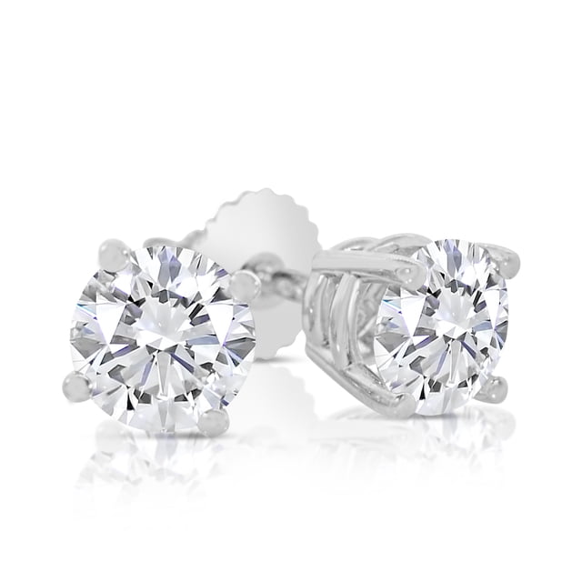 Boucle d'Oreille Clou en Diamant Rond 1,00 Ct tw avec Fermoirs Vissés en Or Blanc 14 K
