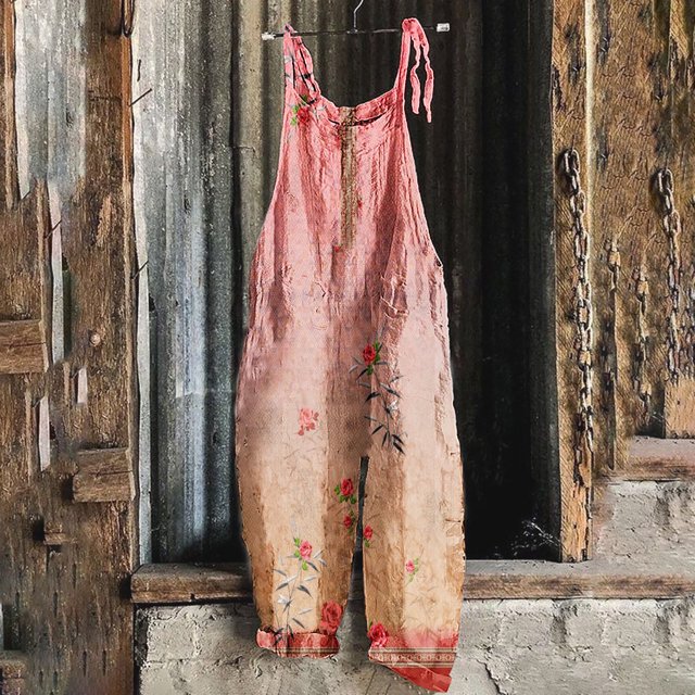 Mefallenssiah Women Printed Summer Sleeveless Pockets Backless Loose Long Playsuits Rompers Jumpsuit