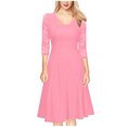 thumbnail image 1 of Jusqu'à 65 % de Rabais! Robes d'Été Mode pour Femmes 2024 Grande Taille Tempérament Manches Trois Quarts Faux Deux Pièces Encolure Patchwork Grande Jupe Robe en Dentelle, 1 of 5