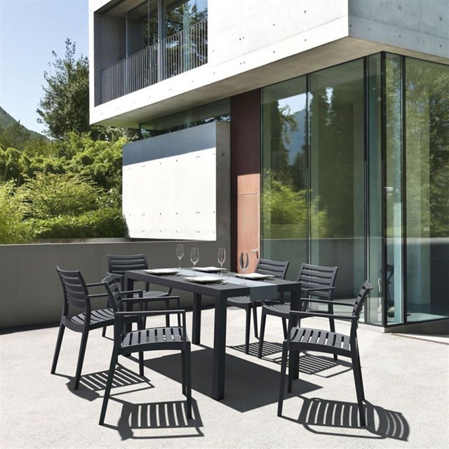 Compamia Artemis Ensemble de Salle à Manger de Patio 7 Pcs en Gris Foncé