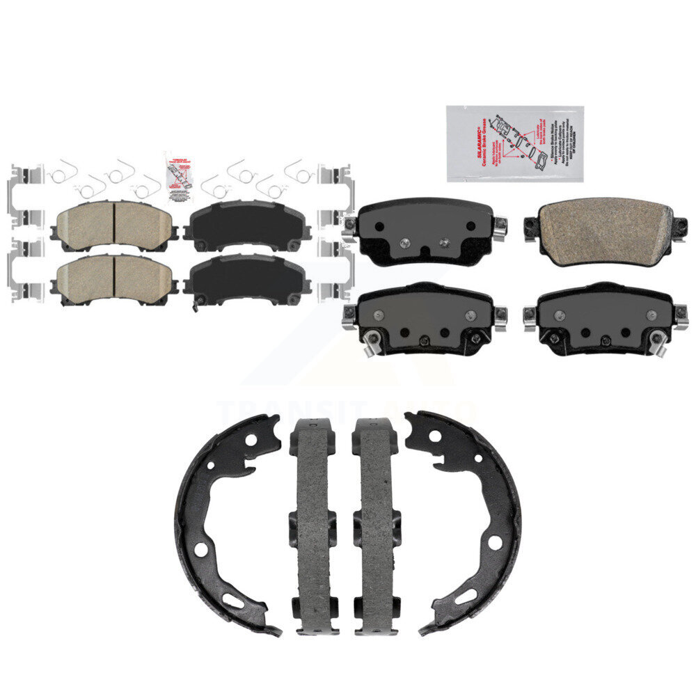 Transit Auto Front Rear Ceramic Disc Brake Pads and Parking Shoes Kit for Car 2019 Nissan Rogue FULL HYBRID EV-GAS (FHEV) engine with Electric KNN-101505