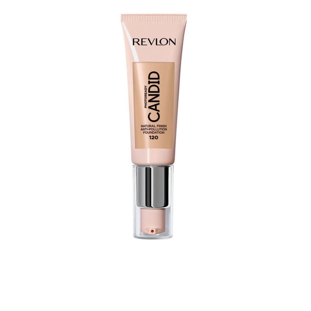 Revlon PhotoReady Fini Naturel Candide, Fond de Teint Antipollution Teinte 120, en tube Rose Doux avec Distributeur à Pompe Transparent et Collerette Argentée, Offrant une texture Crémeuse Semblable à une Crème Hydratante Qui s'Estompe Invisiblement pour une Couvrance Moyenne et Modulable et une protection contre la pollution et la Lumière Bleue, Idéal pour le Teint du Soir.