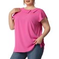 thumbnail image 4 of GRACE & GRANDEUR Women's Plus Size Summer Solid Cap Short Sleeve Chiffon Blouse Hot Pink 3X, 4 of 6