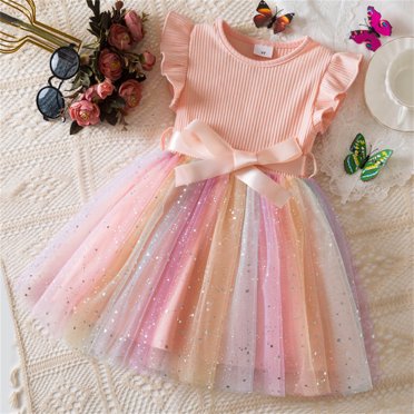 Tendance, Jupe d'Été pour Fille, Manches Courtes à Volants Col Rond, Maille en Dentelle Brodée, Nœud de Princesse, pour Fêtes, Plage, Extérieur, Tissu Confortable Design Élégant/100 % Polyester, Violet