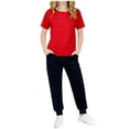 thumbnail image 2 of Qtocio Big Girls 2 Piece Outfits Solid Color Short Sleeve Tee Tops and Long Pants Casual Daily Style Lightweight Soft Summer Matching Set for Kids, 2 of 5