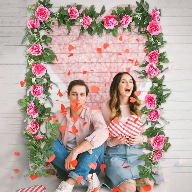 Simulation Rattans, 220Cm/86.6Inches Simulation 10 Heads of Rose Vines Decoration Valentine's Day Scene Setting Wall Hanging Mantel Tabletop Decor Valentine's Day Decoration