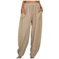 thumbnail image 3 of Generic Women's Casual Elastic Waist Solid Pockets Loose Pants, Black, L, 3 of 3