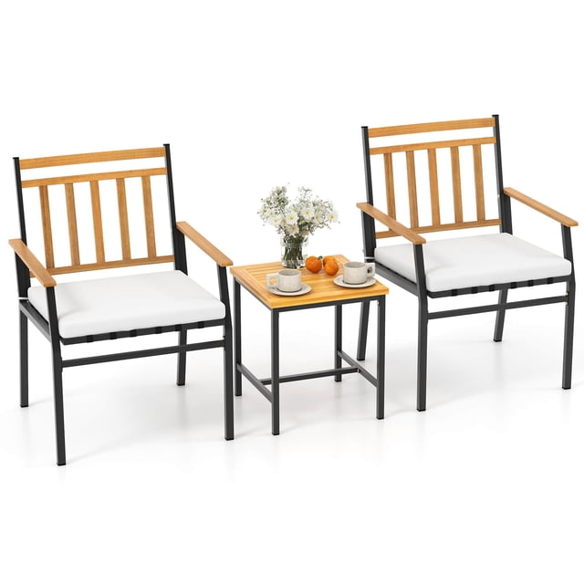 Costway Ensemble de Mobilier d'Extérieur 3 Pcs avec Table à Café Cadre en Métal Robuste pour Balcon