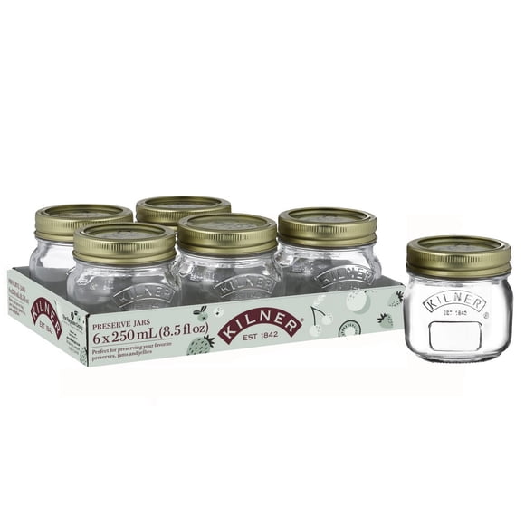 Kilner Regular Mouth Glass Mason Jars with Sealing Lids, 250ml