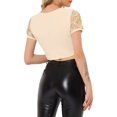 thumbnail image 3 of INSPIRE CHIC Women's Metallic Pattern Short Sleeves Party Crop T-Shirt M Gold, 3 of 7
